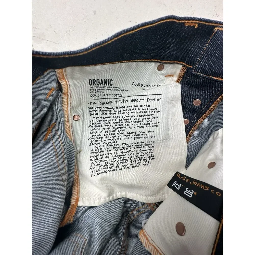 Nudie Jeans Mens 30x32 Grim Tim Dry Open Navy Button Fly 5 Pocket Slim Straight